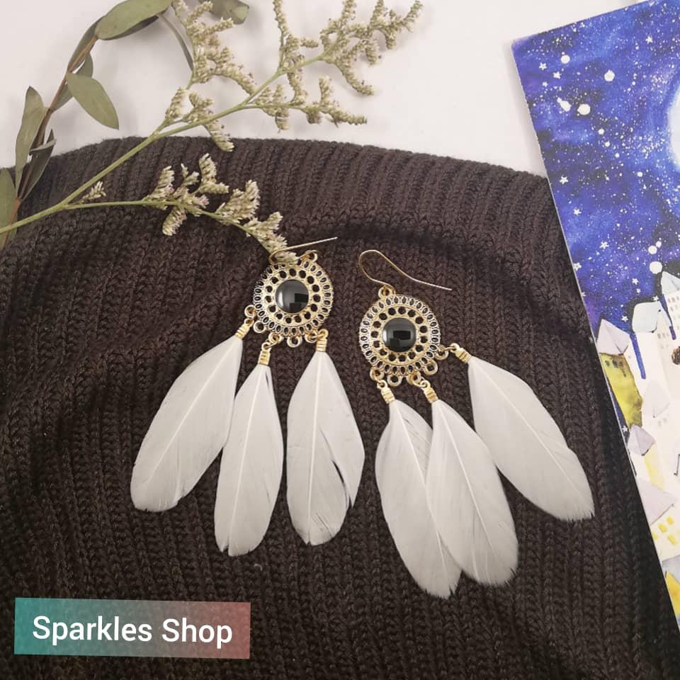 Pearl White Feather Earring
