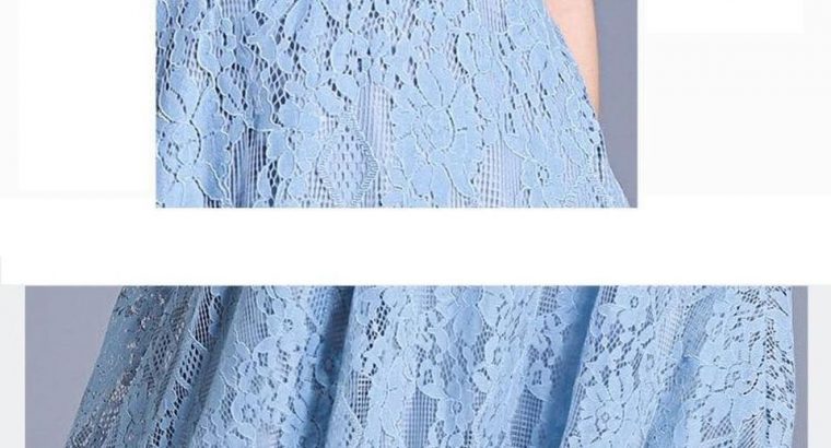 Half Sleeve Lace Midi Dress – Dusty Blue